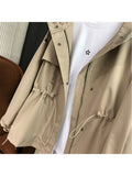 Oversized Casual Drawstring Drop Shoulder Windbreaker Women Long Sleeve Hooded Drawstring Zipper Pocket Cargo