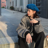 Women's Fashion Plaid Knit Cardigan 2023 Spring Autumn New Korean Version Casual Loose Zipper Cardigan