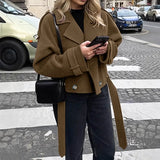 Fongt New Women's Big Collar Hair, Stylish Short Belt Coat