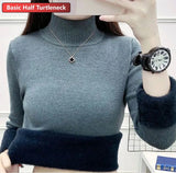 Winter Sweater Women Elegant Thicken Velvet Lined Warm Sueter Knitted Pullover Slim Tops Jersey Knitwear Jumper