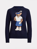 Fongt Autumn/Winter Casual Bear Embroidered Round Collar Collar Cotton Knitted Sweater For Adult Women Long-Sleeved Sweater Couple