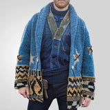 Fongt Men's Autumn And Winter Jersey Knitted Shirt Collar Long Cardigan Sweater Jacket