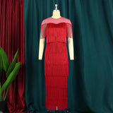 Fongt Mesh Splicing Tuxedo High-Waisted Large-Size Body-Repair Casual Ass Women's Dress Dress