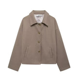Fongt Women's Clothing Retro Casual Clip Long-Sleeved Single Buckle Hair Jacket Jacket