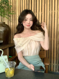 Fongt Xixi 2025 Summer New French Temperament Flower Design Chiffon Collar Short-Sleeved Blouse 89377