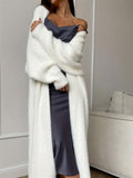 Fongt Of Stingy White Knitted Shirts Up Jacket Women Autumn And Winter Loose Fluffy Long Open Shirt