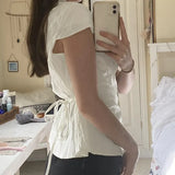 Fongt Desire Girl Casual Wind White Jacket 2023 Summer Design Sense After The Strap Show Thin Basic Shirt Women-Outfit