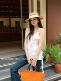 Fongt Xixi 2025 Summer New Temperament Pure Temperament Lotus Leaf Side Solid Color Bottom Sling Vest Women 89446