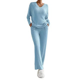 Fongt Sets Of Women 2025 Autumn New Fashion Casual Straight Pants Temperament Loose V Collar Pit Knitting Sleeve