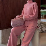 Fongt New Solid Color Print High Collar Lazy Wind Thick Sweater Two Sets Of Women-Outfit
