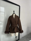 Fongt Autumn Fashion New Women's Long-Sleeved Coat Waist Tie Temperament Top
