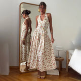 Fongt Romantic Design U Tie Slings Bare Back Floral Dress Female Lazy High-End Feel Folded Dress Sexy