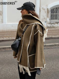 2024 autumn Fashion Women's Coats New Scarf Collar Loose Single Breasted Tassel Spliced Pockets Jackets Female TH5259-Outfit