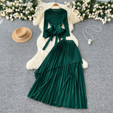 Fongt Sense T-Shirt With Irregular Hem Pressure Folding Blouse High-Waisted Half-Body Skirt
