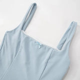 Blue Square Neck Strap Mini Dress-Outfit