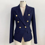QUALITY Newest 2023 Classic Designer Jacket Women's Silver Lion Buttons Double Breasted Slim Fit Textured