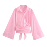 Fongt Women's Clothing Explosion Fashion Casual Collar Gold Buckle Dress Silk Shirt