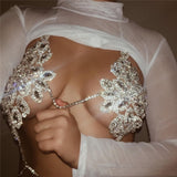 Quality Rhinestone Flower Style Camis Women Sexy Metal Chain Hollow Out Party Crop Tops Summer Nightclub Silver Tank