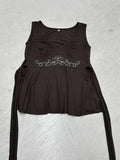 Fongt Vintage Embroidery V-Neck High Belt Vest Design Sensing A Sleeveless Top