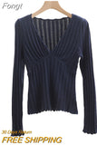 Ribbed Knitted Sweaters for Women 2023 Spring Autumn Sexy V Neck Slim Elegant Pullovers Jumper Fashion Sweater Pull