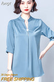 Women's Blouse Fashion Solid Tops for Women Half Length Sleeve Top V-neck Loose 2023 Female Clothing OL Basic Sexy