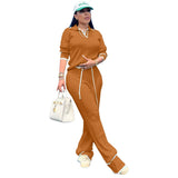 Fongt New Women's Casual Knit Wide-Leg Pants Suit-Outfit