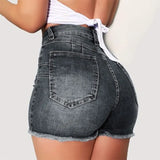 Washed Elastic Ripped Denim Women's