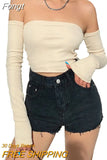 Crop Tops T-shirts, Solid Color Boat Neck Off Shoulder Sexy Tops Pullover with Long Sleeves for Summer Club