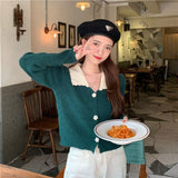 Women Retro Japan Style Cropped Patchwork Aesthetic All-match Cute Autumn Sweaters Casual Trendy Mujer Elegant