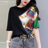 All-match Round Neck Patchwork Design Casual Korean Fashion Pullovers for Women 2023 New Women's Clothing Tops
