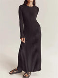 Fongt Round-Neck Knitted Long Dress 2023 Autumn New Sweater Skirt Pit Strip Solid Color Bottom