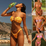 Fongt New Split Bikini Print With Chest Sexy Tight Beach Swimsuit