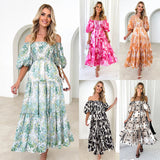 Fongt Summer Style New Hot Style Holiday Style Bubble Sleeve Print French Cake Dress-88109-Outfit
