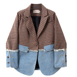 2024 Autumn New Fashion Elegant Turn-down Collar Long Sleeve Single-breasted Loose Patchwork Coat Women TH490-Outfit
