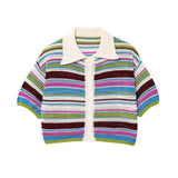 Fongt Autumn New Striped Printed Short Sleeve Clip Sleeve Casual Shorts Striped Knitted Sling Vests