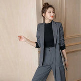 Fongt And Autumn 2025 Dark Gray Small Suit Suit Female British Wind Wide Leg Pants Casual Fried Street Suit Suit