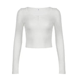 Star Style Three-Button Slim Long-Sleeved T-Shirt With Solid Color Backing And Knitted Blouse-Outfit