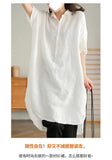 Fongt And Art Simple White Linen Shirt Women's Long 2025 Summer Thin Loose Middle-Sleeved Doll Collar