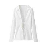Fongt New Women's Fashion Temperament With Acetic Acid Tying Shirt