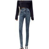 Wear 2023 New High-Waisted Trousers With Double Buttons, Stretch, Slim, High Pencil, Nine-Cent Jeans-Outfit