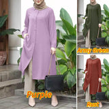 ZANZEA Women Full Sleeved Muslim Blouse Islamic Clothing Fashion Buttons Down Solid Long Blouse Tops Kaftan Casual Solid Blusas 703-0-Outfit