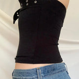 Fongt Design Sense Japanese Character Hanging Neck Sexy Solid Color Vest Babes Machine Wind Hollow Thin Top