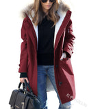Fongt Autumn And Winter Burst Single Hooded Wool Collar Lady Jacket Wish Five-Color Eight-Yard Long Model