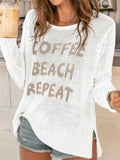 Fongt Collar Long Sleeve Side Open Letter Knitted Sweater Women Casual Long Sleeve Top