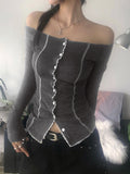Fongt Style Anti-Car Repair Knitwear 2025 Autumn Collar New T-Shirt Solid Long-Sleeved Top