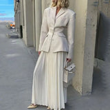 Fongt 2023 New Waist Design Suit Small Lapel Slim Pleated Skirt Suit Female-Outfit