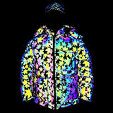 Three-Dimensional Pocket Dazzling Color Reflective Cotton Coat Rainbow Color Luminous Hooded Padded Jacket Large Size Cotton-Padded Jacket-Outfit