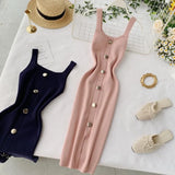 Fongt Dress 2025 New Summer Temperament Square Collar Slim Thin Buckle Sleeveless Vest Open Bottom Skirt