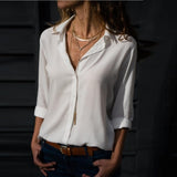 Black Loose Shirts Lapel Button Up Long Sleeve