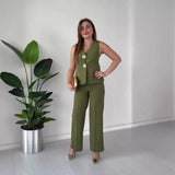 Fongt Summer New Solid Color Sleeveless Slim Vest Temperament Commuter Suit Pants Suit-Outfit